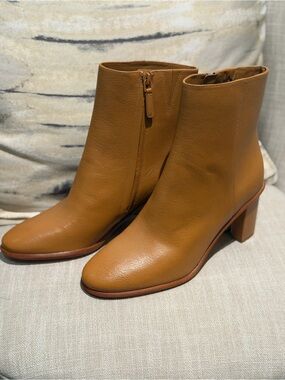 Tory Burch Chestnut Leather Ankle Boots with Block Heel